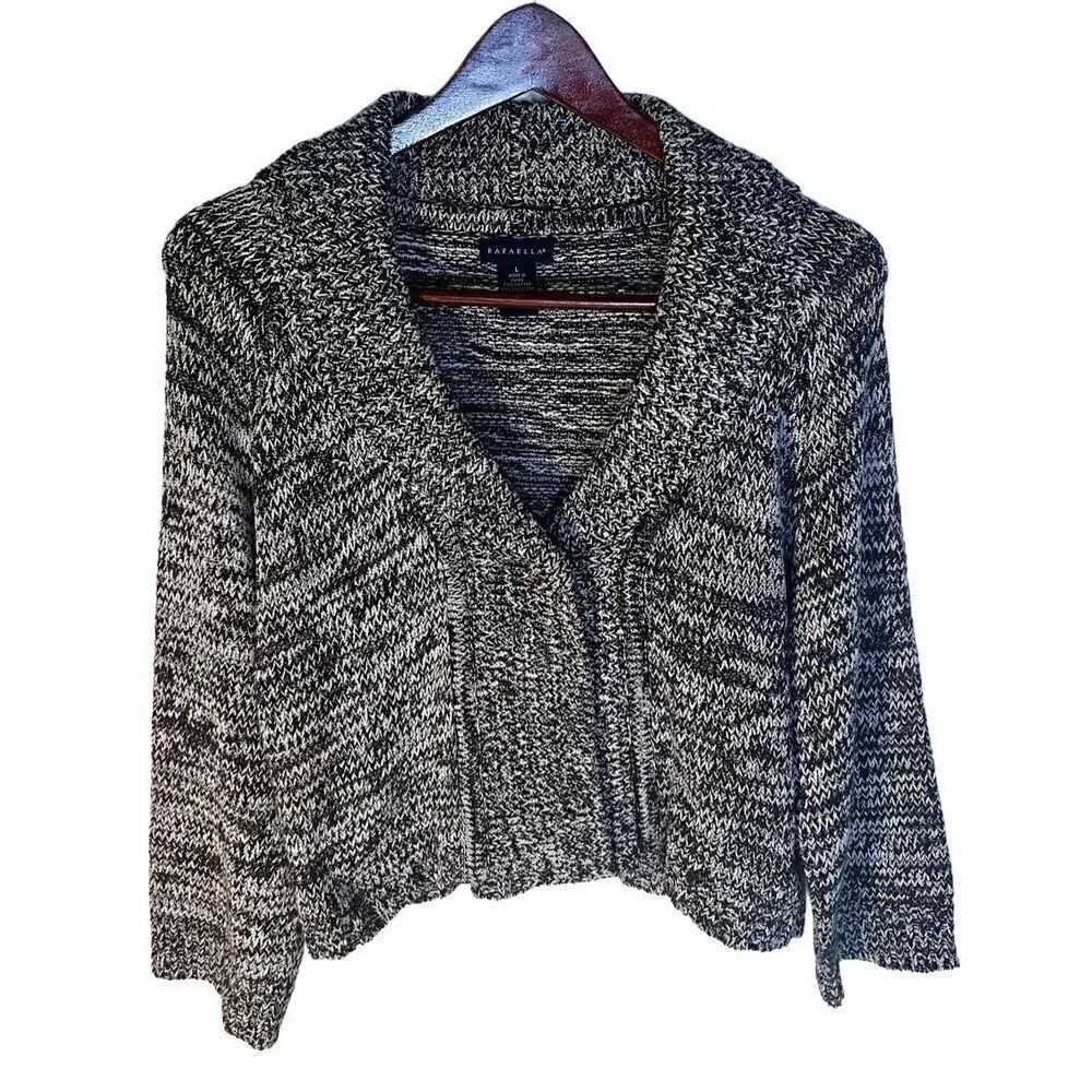 Women’s Rafaella Cropped Sweater Shrug Black & White W Snap Closure Size Large
